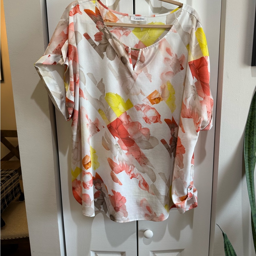 Calvin Klein Orange and Pink Graphic Blouse